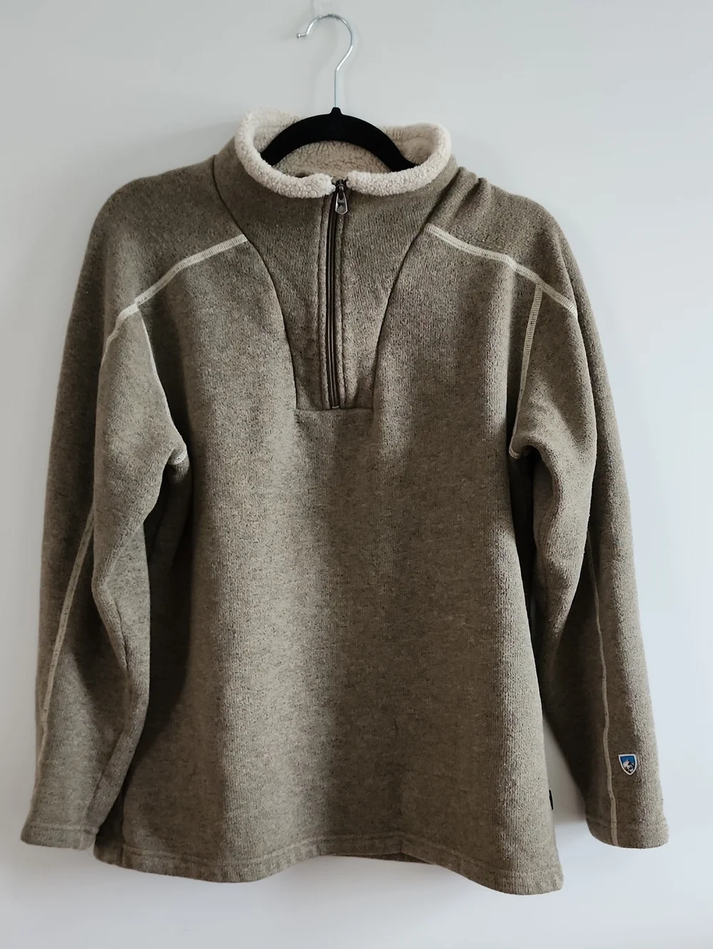 KUHL Europa 1/4 Zip Fleece Sweater Mens Medium Oatmeal Gray Flawed Gorpcore Cozy